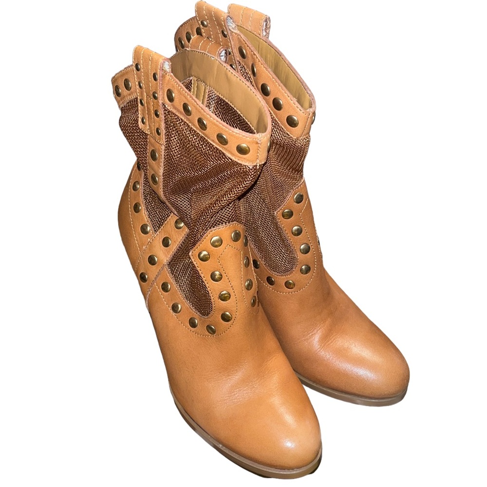 BCBG Winston Tan and Mesh Western Boots